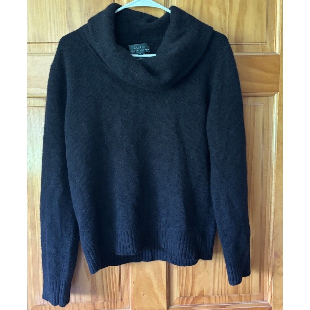 Ralph Lauren LRL Sweater Women XL Black Merino Wool Cashmere Blend Turtleneck
